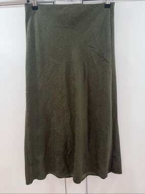 LOFT Olive Green A-Line Midi Skirt with Subtle Dot Texture